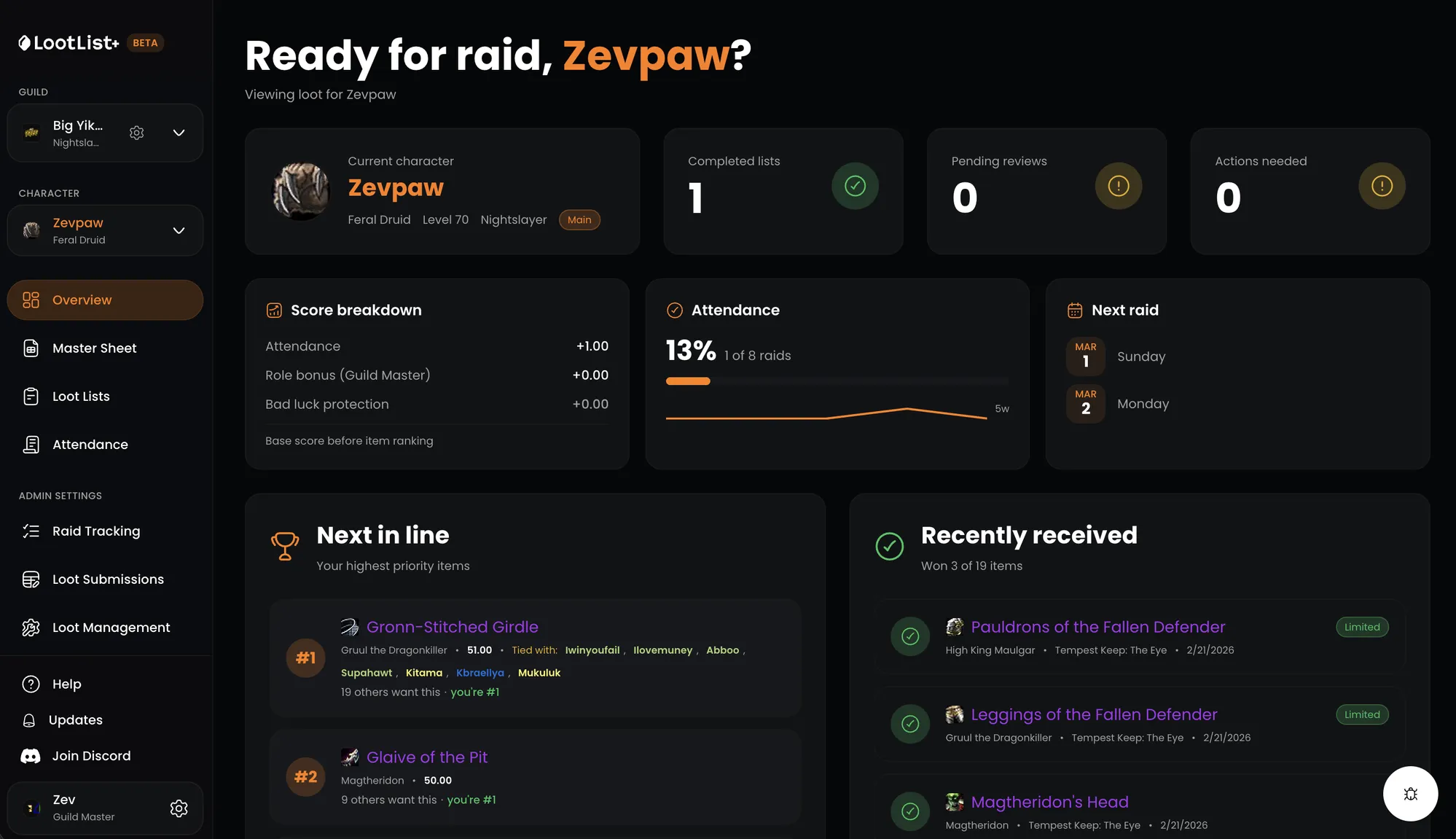 LootList+ dashboard preview